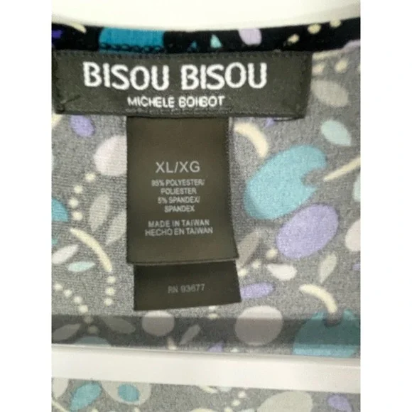 Bisou Bisou XL Women Wrap Dress Cherry Blossom Pattern Geometric Empire Waist - Picture 2 of 5